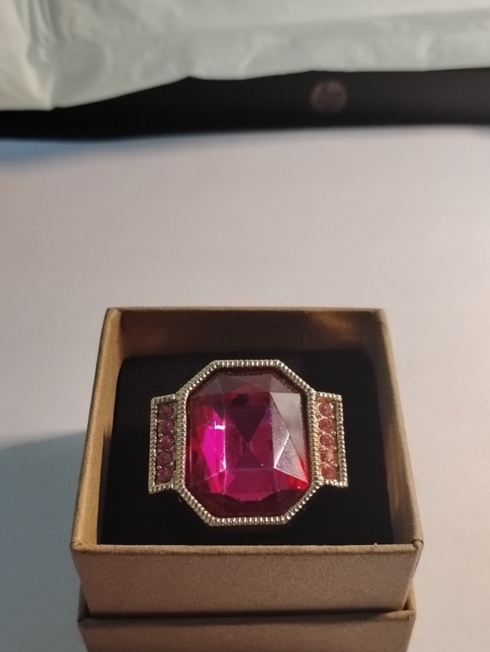 QVC Pink Crystal Statement Ring Size 8